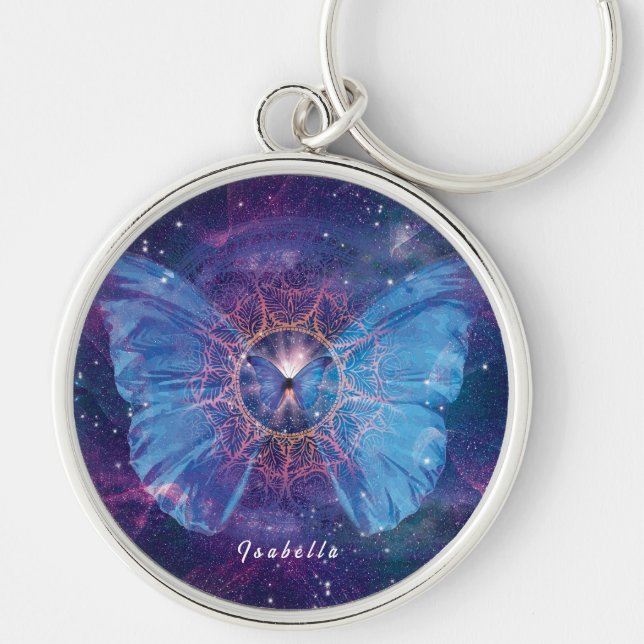Morpho-Schmetterling / Galaxy Mandala Schlüsselanhänger (Vorne)