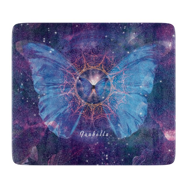 Morpho-Schmetterling / Galaxy Mandala Sherpa Blank Schneidebrett (Vorderseite)