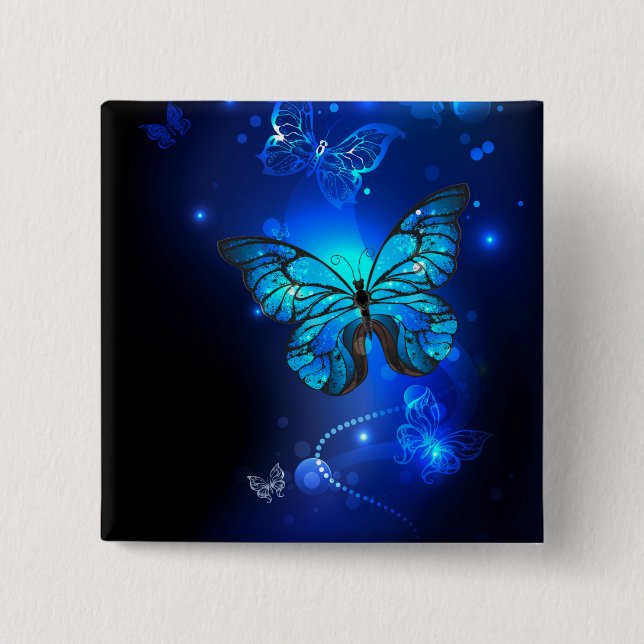 Morpho-Schmetterling im dunklen Hintergrund Button (Vorderseite)