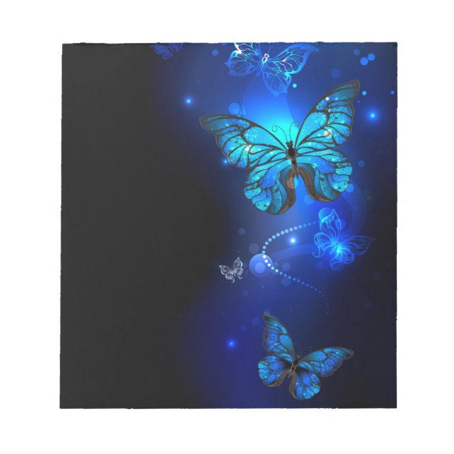 Morpho-Schmetterling im dunklen Hintergrund Notizblock (Vorderseite)