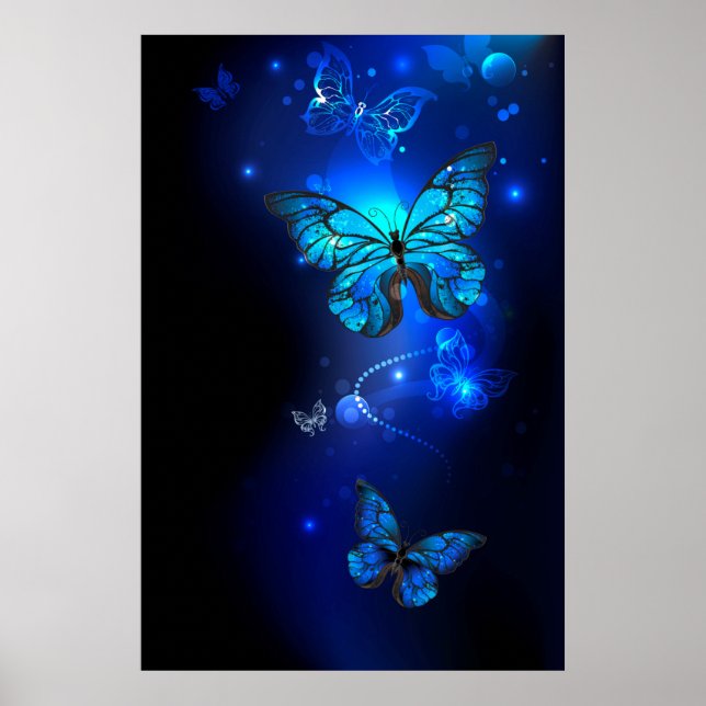 Morpho-Schmetterling im dunklen Hintergrund Poster (Vorne)