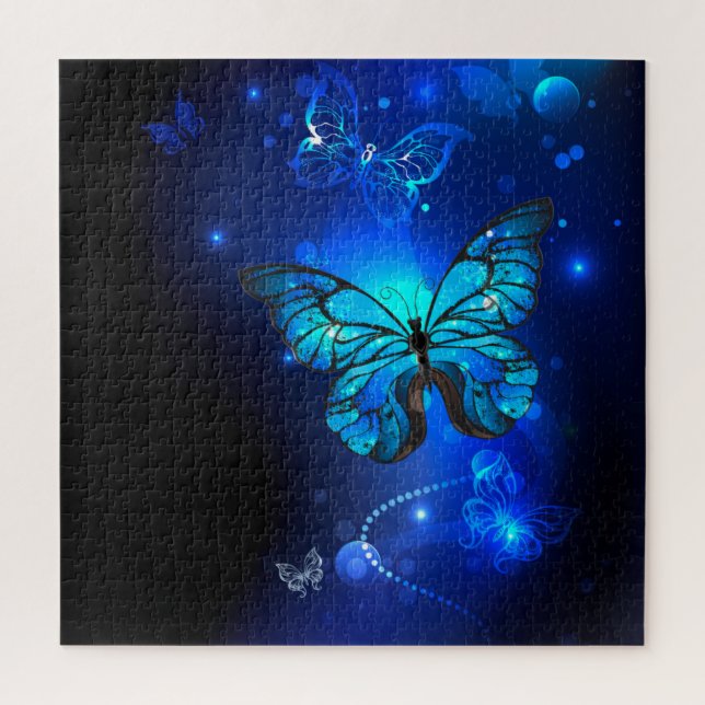 Morpho-Schmetterling im dunklen Hintergrund Puzzle (Vertikal)