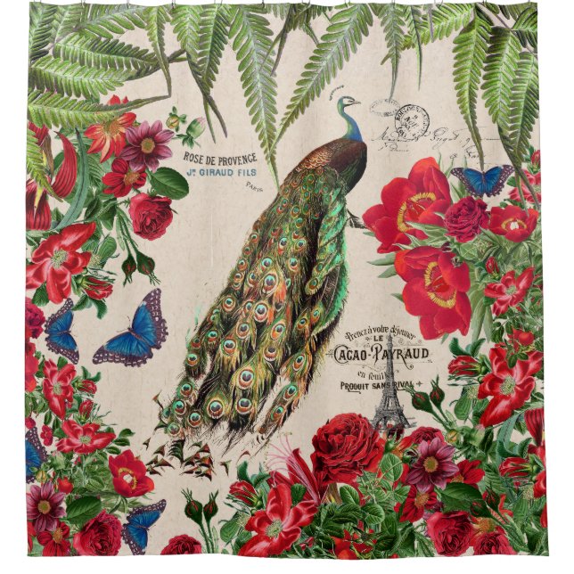 Morpho Schmetterlings-Pfau-Blumen-Duschvorhang Duschvorhang (Vorderseite)