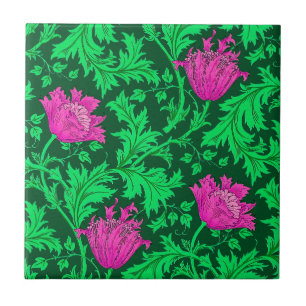 Morris Anemone Pattern, Emerald Green und Fuchsia Fliese