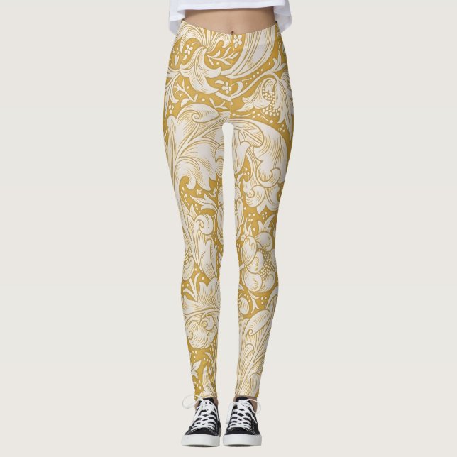 Morris Bachelor's Button Blume & Golden Stems Leggings (Vorderseite)