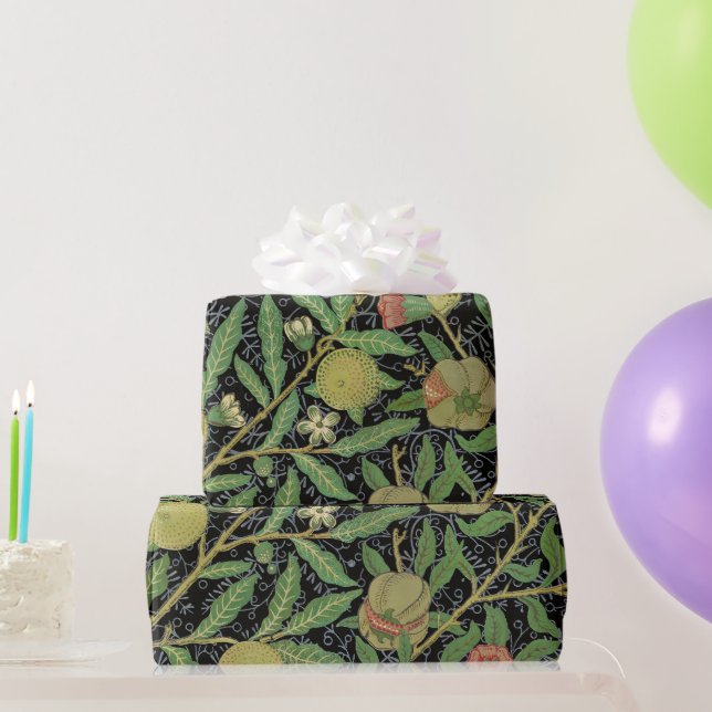 Morris Black Background Antique Pomegrana Muster Geschenkpapier (Partygeschenke)