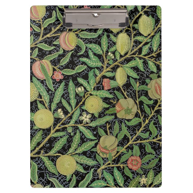 Morris Black Background Antique Pomegrana Muster Klemmbrett (Vorderseite)