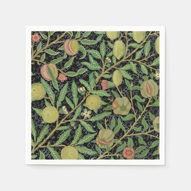 Morris Black Background Antique Pomegrana Muster Serviette (Vorderseite)