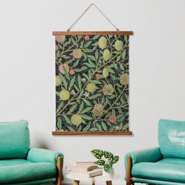 Morris Black Background Antique Pomegrana Muster Wandteppich Mit Holzrahmen (Wohnzimmer)