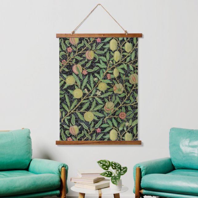 Morris Black Background Antique Pomegrana Muster Wandteppich Mit Holzrahmen (Wohnzimmer)