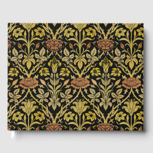 Morris Black Background Rose & Lily Blume Pattern Gästebuch