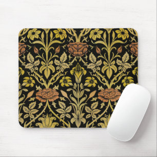 Morris Black Background Rose & Lily Blume Pattern Mousepad
