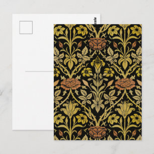 Morris Black Background Rose & Lily Blume Pattern Postkarte