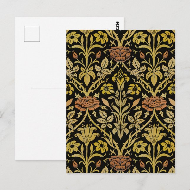 Morris Black Background Rose & Lily Blume Pattern Postkarte (Vorne/Hinten)