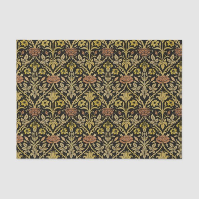 Morris Black Background Rose & Lily Blume Pattern Seidenpapier (Vorderseite)