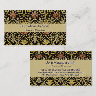 Morris Black Background Rose & Lily Blume Pattern Visitenkarte