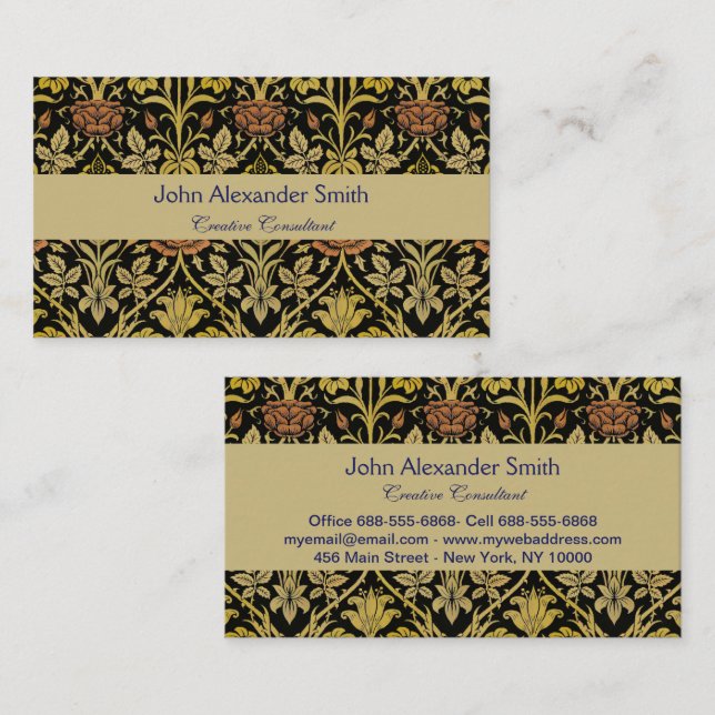 Morris Black Background Rose & Lily Blume Pattern Visitenkarte (Vorne/Hinten)