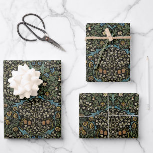 Morris Black Hintergrund Vintage Blackthorn Muster Geschenkpapier Set