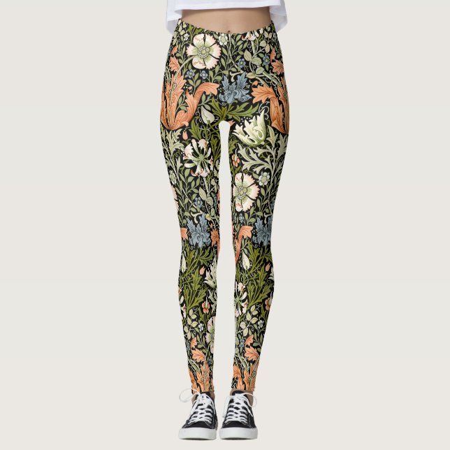 Morris BlackBackground 1896 Compton Floral Pattern Leggings (Vorderseite)