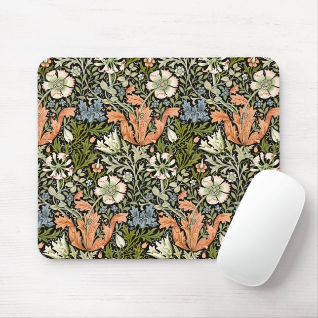 Morris BlackBackground 1896 Compton Floral Pattern Mousepad (Mit Mouse)