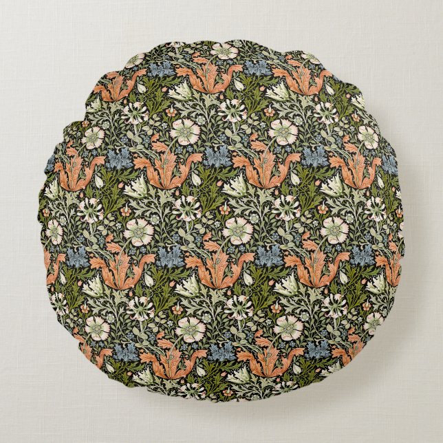Morris BlackBackground 1896 Compton Floral Pattern Rundes Kissen (Vorderseite)