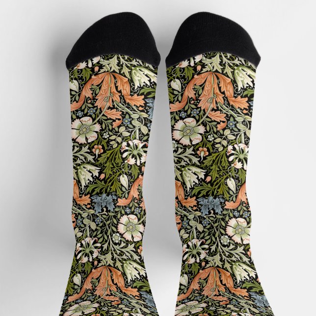Morris BlackBackground 1896 Compton Floral Pattern Socken (Oben)