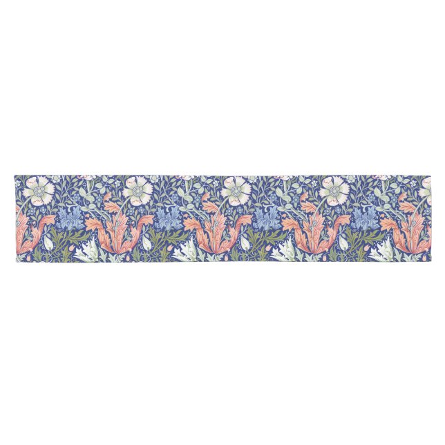Morris Blue Background 1896 Compton Floral Pattern Kurzer Tischläufer (Horizontal)