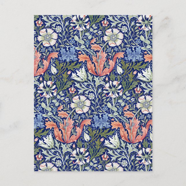 Morris Blue Background 1896 Compton Floral Pattern Postkarte (Vorderseite)