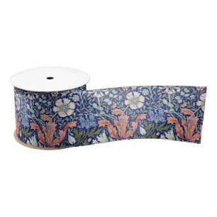 Morris Blue Background 1896 Compton Floral Pattern Satinband
