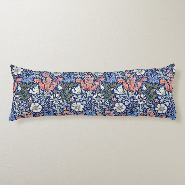 Morris Blue Background 1896 Compton Floral Pattern Seitenschläferkissen (Vorderseite)