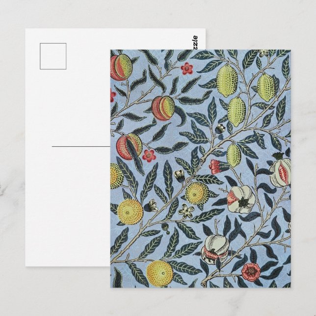 Morris Blue Background Antique Pomegrana Muster Postkarte (Vorne/Hinten)