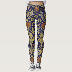 Morris Blue Background Rose & Lily Blume Muster Leggings