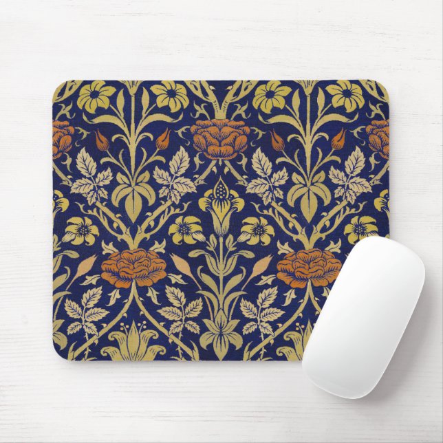 Morris Blue Background Rose & Lily Blume Muster Mousepad (Mit Mouse)