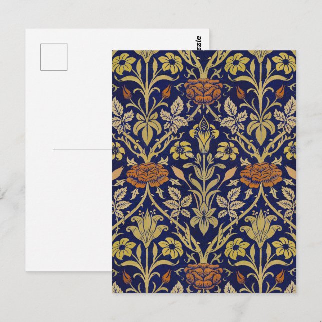 Morris Blue Background Rose & Lily Blume Muster Postkarte (Vorne/Hinten)