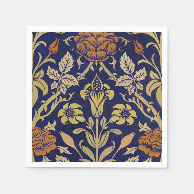 Morris Blue Background Rose & Lily Blume Muster Serviette (Vorderseite)