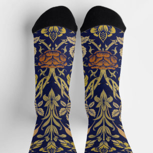 Morris Blue Background Rose & Lily Blume Muster Socken