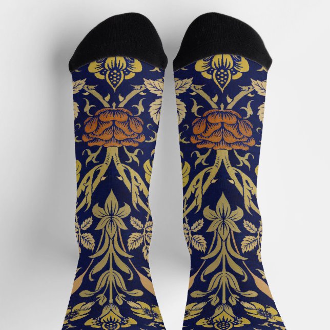 Morris Blue Background Rose & Lily Blume Muster Socken (Oben)