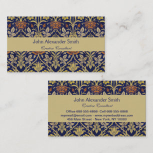 Morris Blue Background Rose & Lily Blume Muster Visitenkarte