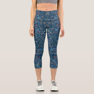 Morris Blue Background Vintag Blackthorn Muster Capri Leggings