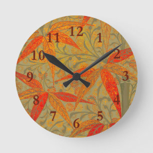 Morris & Co. Bambus-Muster Godwin Orange und Salbe Runde Wanduhr