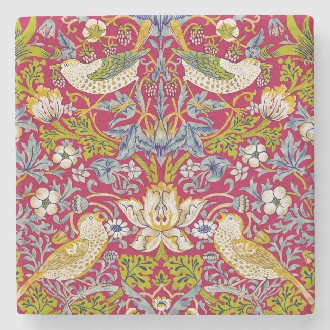 Morris Erdbeerdieb Himbeerrot-Limonengrün-Blumenmu Steinuntersetzer (Vorderseite)