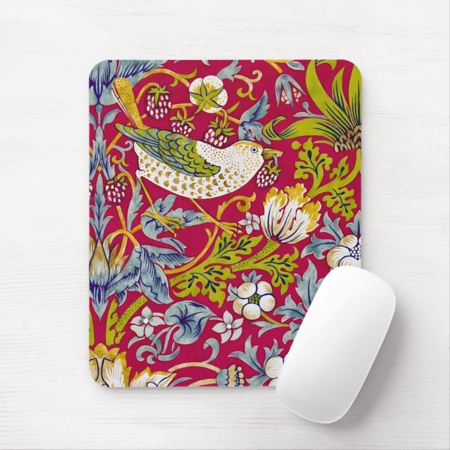 Morris Erdbeerdieb Himbeerrot-Limonengrün Floral Mousepad (Mit Mouse)