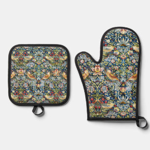 Morris - Erdbeeren-Dieb-Muster für Vögel und Blume Ofenhandschuh & Topflappen-Set