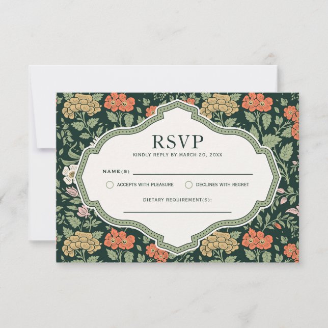 Morris Floral Garden Wedding RSVP Card Einladung (Vorderseite)