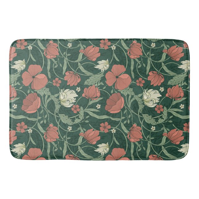 Morris Garden Green & Red Floral Badematte (Vorderseite)