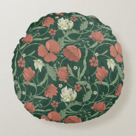Morris Garden Green & Red Floral Rundes Kissen