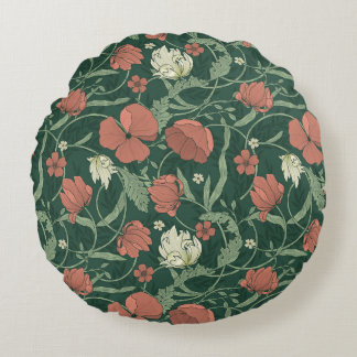 Morris Garden Green & Red Floral Rundes Kissen