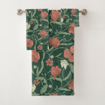 Morris Garden Grün & Rot Florales Badehandtuch-Set