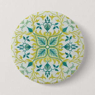 Morris Gelb Türkis Reben- und Blumenmuster Button