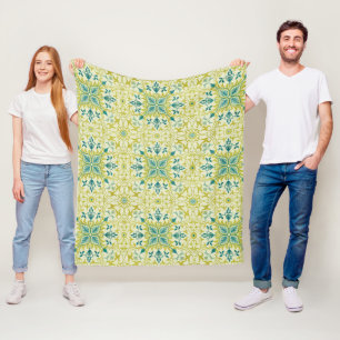 Morris Gelb Türkis Reben- und Blumenmuster Fleecedecke